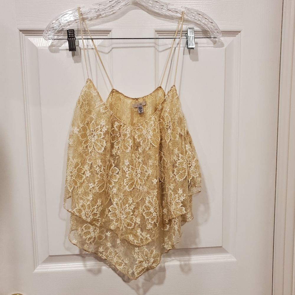Urban Outfitters Ecote gold floral lace crop top